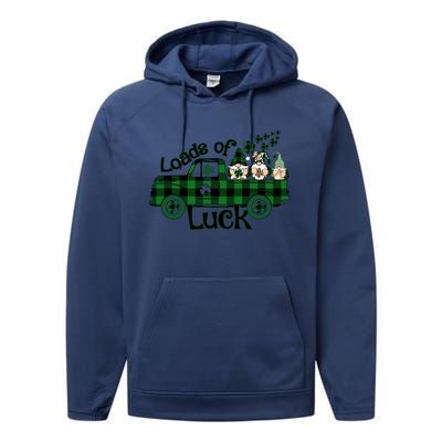 Loads Of Luck St Patrick's Day Lucky Gnome Truck Performance Fleece Hoodie