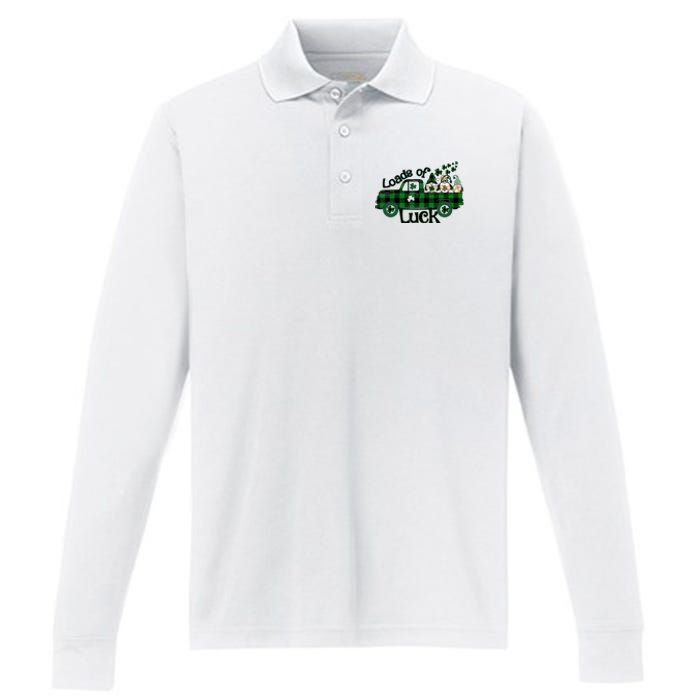 Loads Of Luck St Patrick's Day Lucky Gnome Truck Performance Long Sleeve Polo