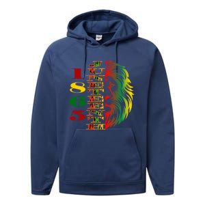 Lion Of Liberation And Freedom 1865 Junenth Ecipation Great Gift Performance Fleece Hoodie