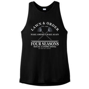 Lawn & Order Make America Rake Again Four Seasons Total Landscaping Ladies PosiCharge Tri-Blend Wicking Tank