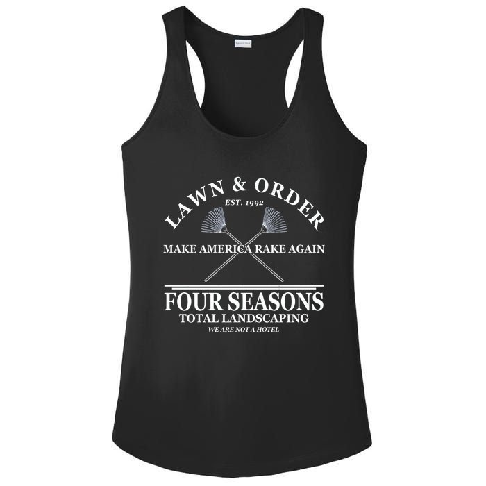 Lawn & Order Make America Rake Again Four Seasons Total Landscaping Ladies PosiCharge Competitor Racerback Tank