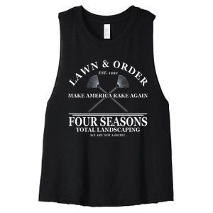 Lawn & Order Make America Rake Again Four Seasons Total Landscaping Women's Racerback Cropped Tank