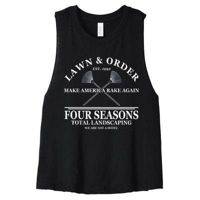 Lawn & Order Make America Rake Again Four Seasons Total Landscaping Women's Racerback Cropped Tank