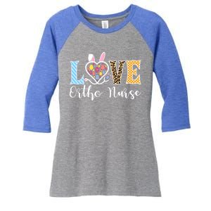 Love Ortho Nurse Bunny Easter Stethoscope Leopard Orthopedic Funny Gift Women's Tri-Blend 3/4-Sleeve Raglan Shirt