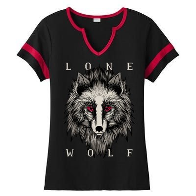 Lone Wolf Red Eyes Ladies Halftime Notch Neck Tee