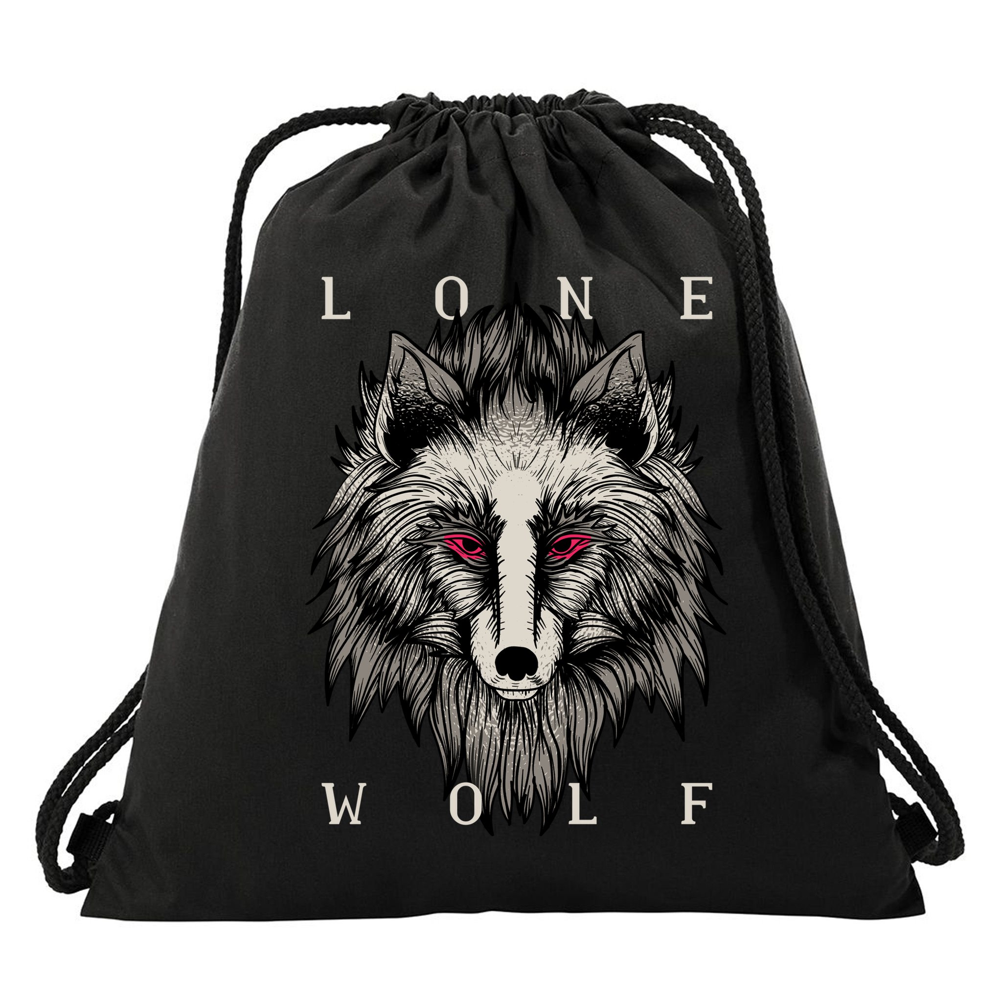 Lone Wolf Red Eyes Drawstring Bag
