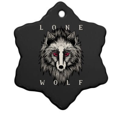 Lone Wolf Red Eyes Ceramic Star Ornament