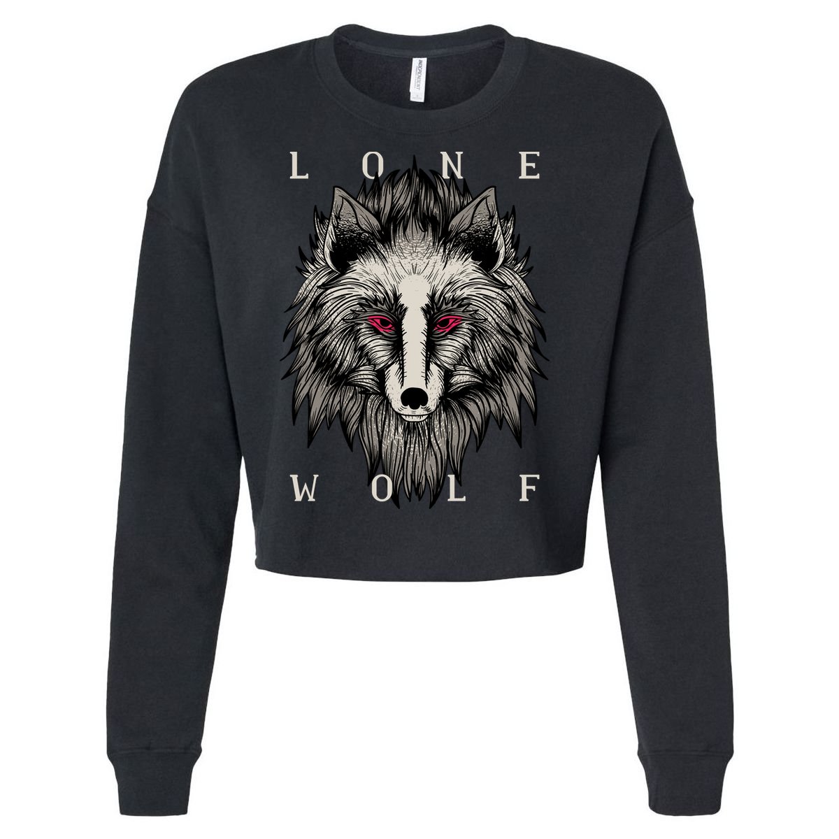 Lone Wolf Red Eyes Cropped Pullover Crew