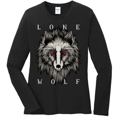 Lone Wolf Red Eyes Ladies Long Sleeve Shirt
