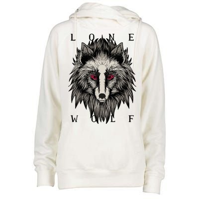 Lone Wolf Red Eyes Womens Funnel Neck Pullover Hood