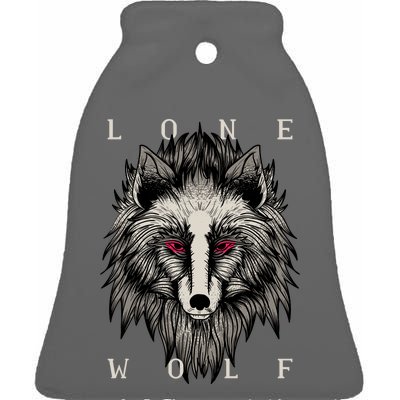 Lone Wolf Red Eyes Ceramic Bell Ornament