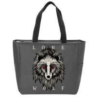 Lone Wolf Red Eyes Zip Tote Bag