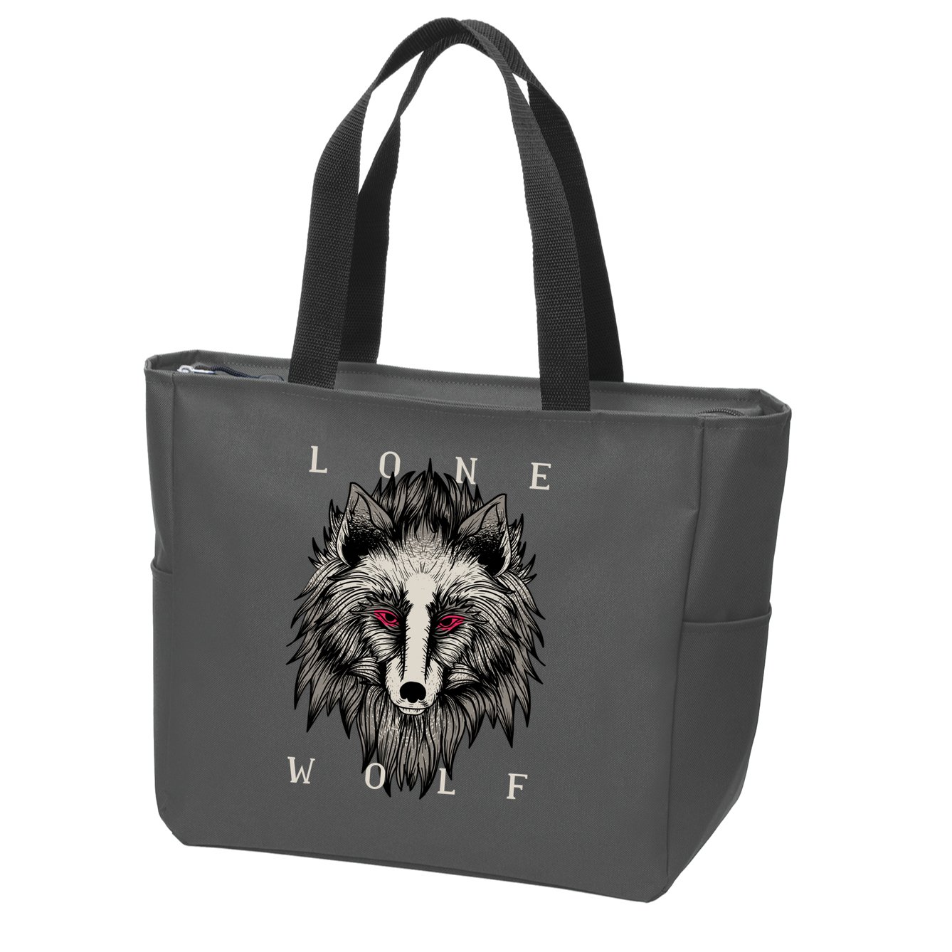Lone Wolf Red Eyes Zip Tote Bag