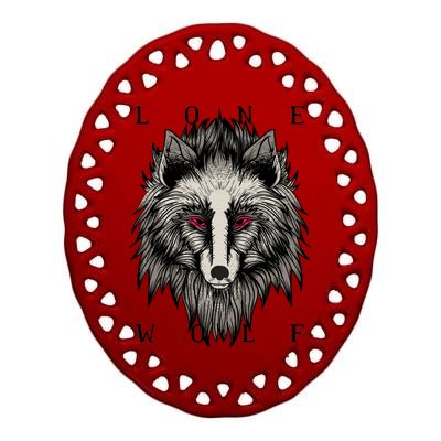 Lone Wolf Red Eyes Ceramic Oval Ornament