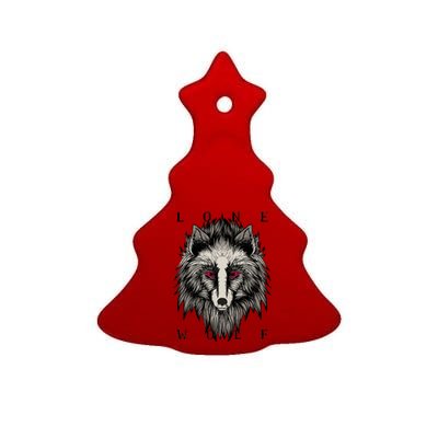 Lone Wolf Red Eyes Ceramic Tree Ornament