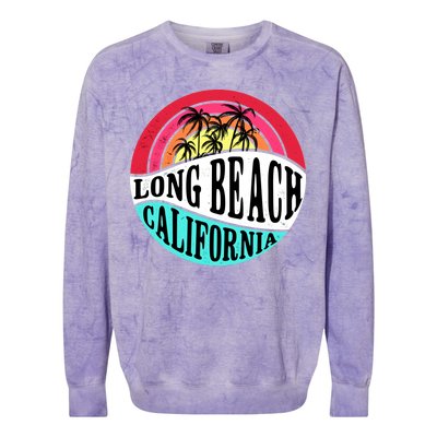 Long Beach California Retro Circle Colorblast Crewneck Sweatshirt