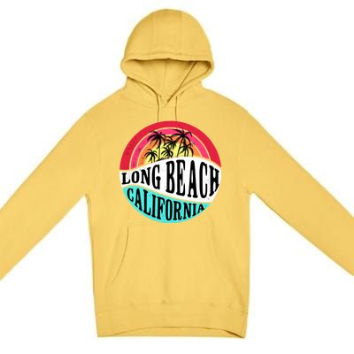 Long Beach California Retro Circle Premium Pullover Hoodie