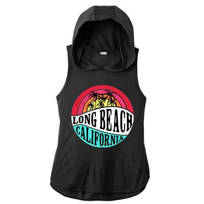 Long Beach California Retro Circle Ladies PosiCharge Tri-Blend Wicking Draft Hoodie Tank