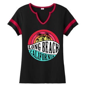 Long Beach California Retro Circle Ladies Halftime Notch Neck Tee