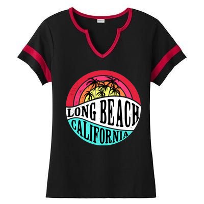 Long Beach California Retro Circle Ladies Halftime Notch Neck Tee