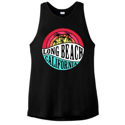 Long Beach California Retro Circle Ladies PosiCharge Tri-Blend Wicking Tank