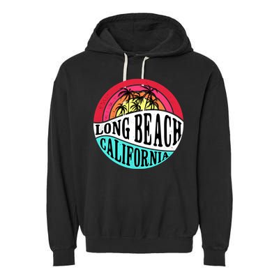 Long Beach California Retro Circle Garment-Dyed Fleece Hoodie