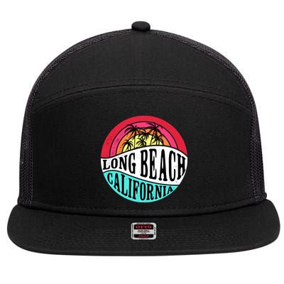 Long Beach California Retro Circle 7 Panel Mesh Trucker Snapback Hat