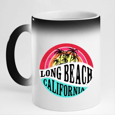 Long Beach California Retro Circle 11oz Black Color Changing Mug