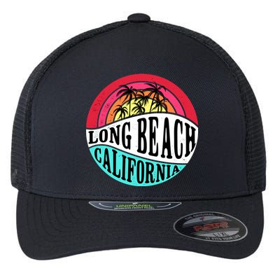 Long Beach California Retro Circle Flexfit Unipanel Trucker Cap