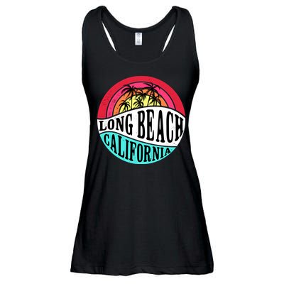 Long Beach California Retro Circle Ladies Essential Flowy Tank