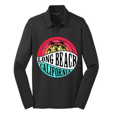 Long Beach California Retro Circle Silk Touch Performance Long Sleeve Polo