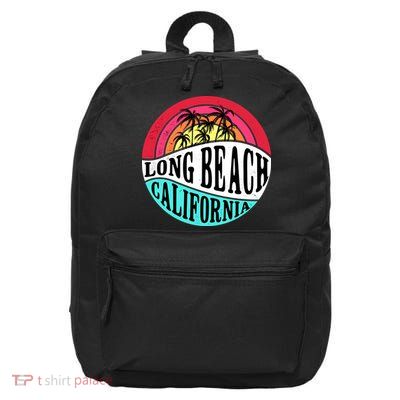 Long Beach California Retro Circle 16 in Basic Backpack