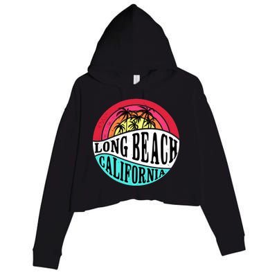 Long Beach California Retro Circle Crop Fleece Hoodie