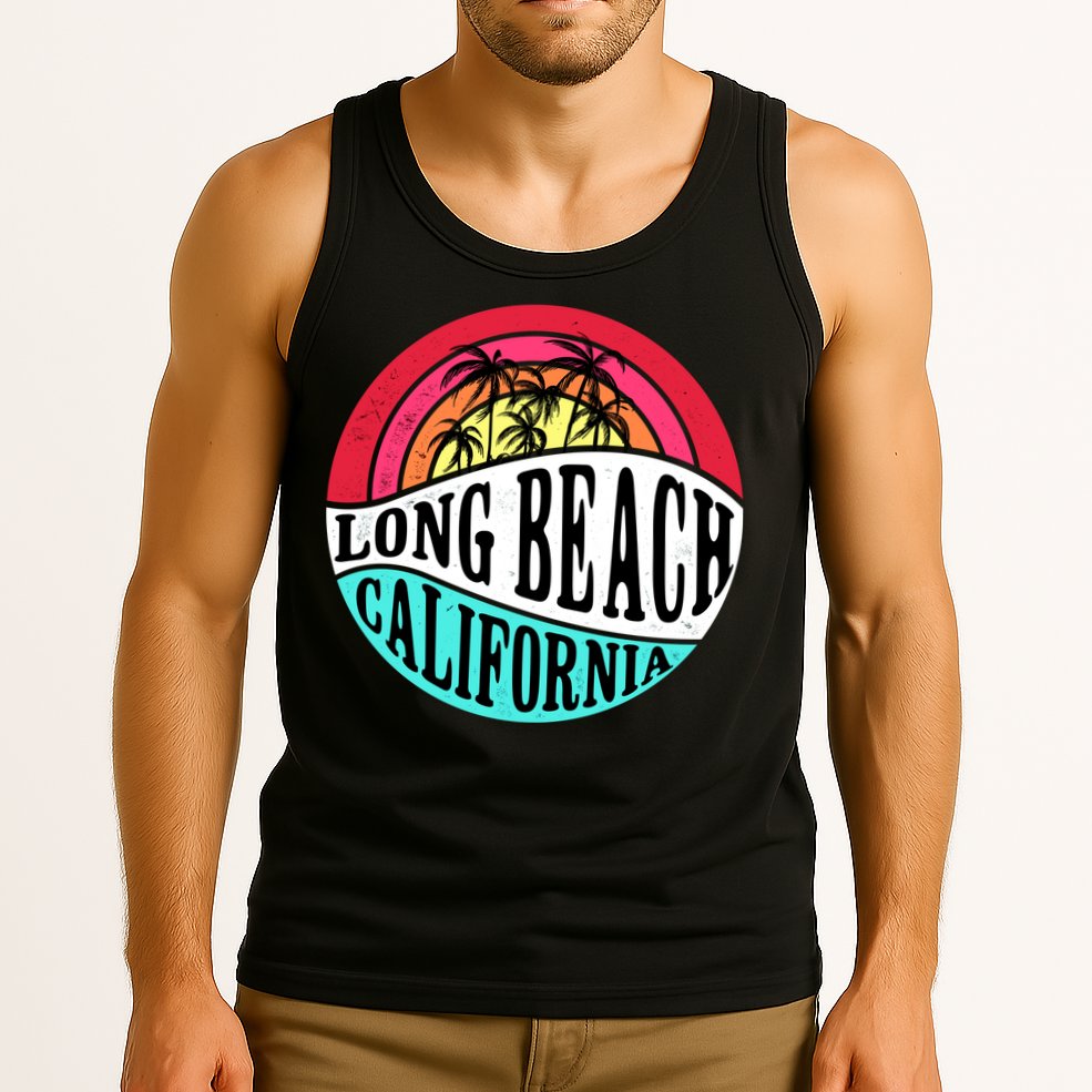 Long Beach California Retro Circle Tank Top
