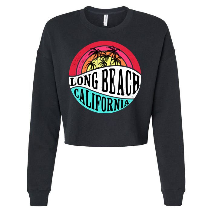 Long Beach California Retro Circle Cropped Pullover Crew