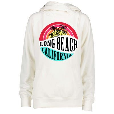 Long Beach California Retro Circle Womens Funnel Neck Pullover Hood