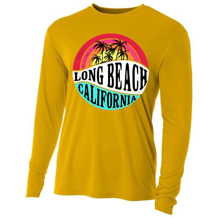 Long Beach California Retro Circle Cooling Performance Long Sleeve Crew