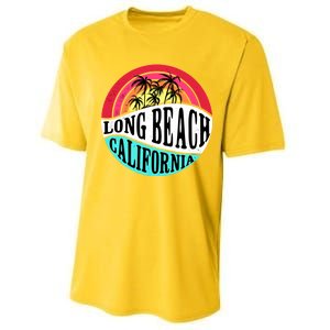 Long Beach California Retro Circle Performance Sprint T-Shirt