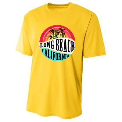 Long Beach California Retro Circle Youth Performance Sprint T-Shirt