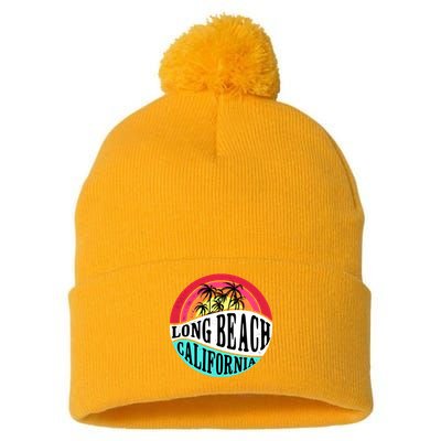 Long Beach California Retro Circle Pom Pom 12in Knit Beanie