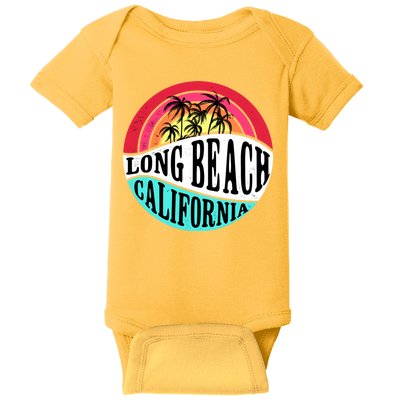 Long Beach California Retro Circle Baby Bodysuit