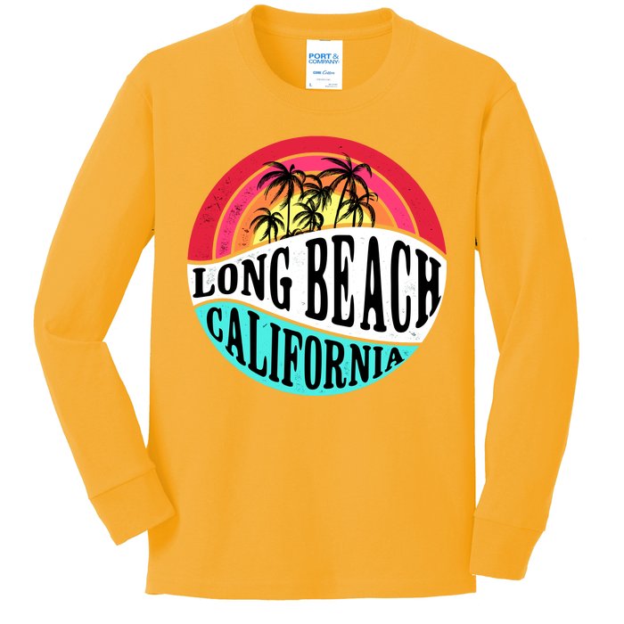 Long Beach California Retro Circle Kids Long Sleeve Shirt