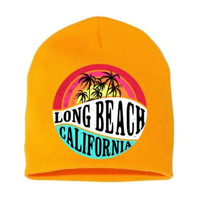 Long Beach California Retro Circle Short Acrylic Beanie