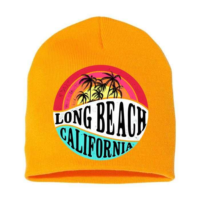 Long Beach California Retro Circle Short Acrylic Beanie