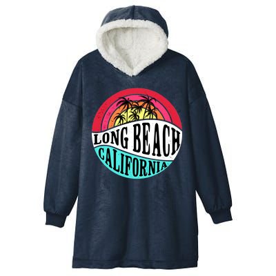 Long Beach California Retro Circle Hooded Wearable Blanket