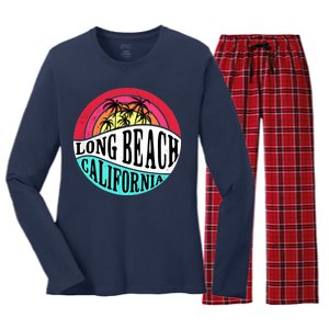 Long Beach California Retro Circle Women's Long Sleeve Flannel Pajama Set 