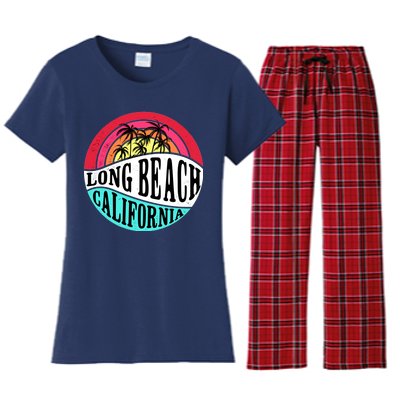 Long Beach California Retro Circle Women's Flannel Pajama Set