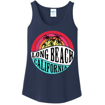 Long Beach California Retro Circle Ladies Essential Tank