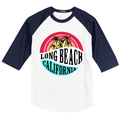 Long Beach California Retro Circle Baseball Sleeve Shirt