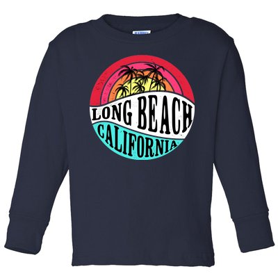 Long Beach California Retro Circle Toddler Long Sleeve Shirt